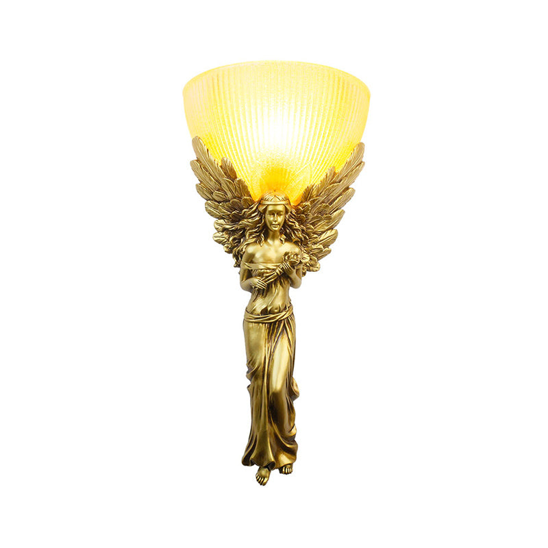 Gold/Silver/White Angel Sconce Lighting Country Style Resin 1 Bulb Foyer Wall Mount Light with Yellow Glass Bowl Shade Clearhalo 'Wall Lamps & Sconces' 'Wall Lights' Lighting' 282061