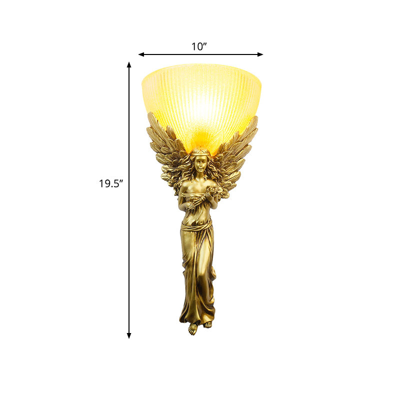 Gold/Silver/White Angel Sconce Lighting Country Style Resin 1 Bulb Foyer Wall Mount Light with Yellow Glass Bowl Shade Clearhalo 'Wall Lamps & Sconces' 'Wall Lights' Lighting' 282062