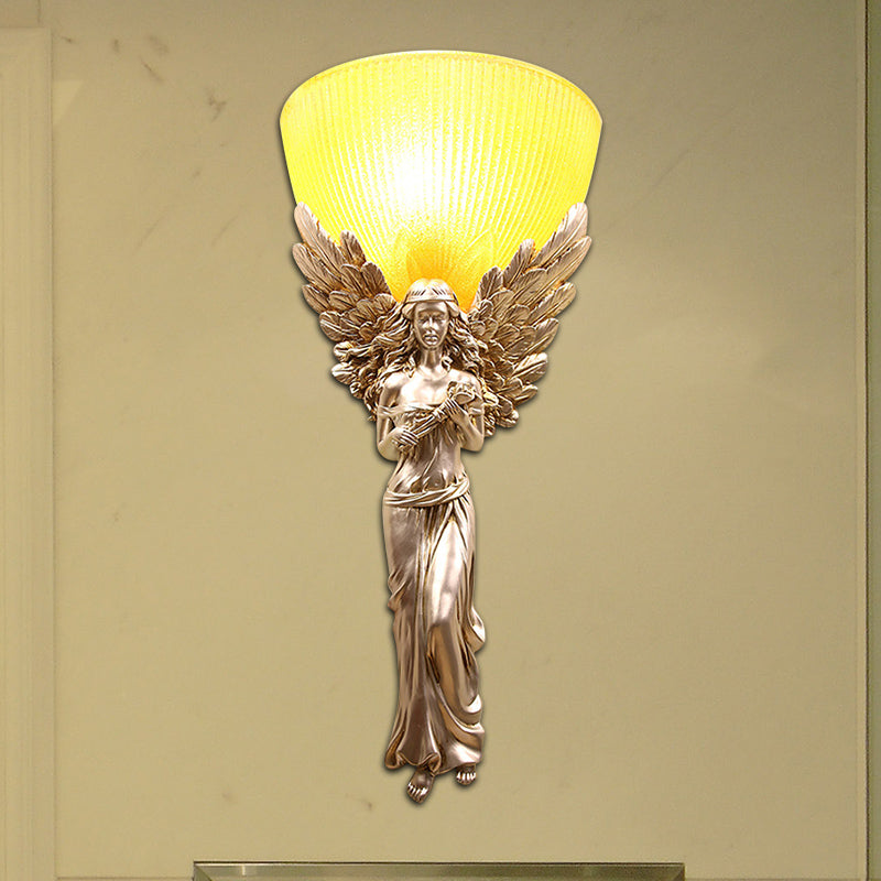 Gold/Silver/White Angel Sconce Lighting Country Style Resin 1 Bulb Foyer Wall Mount Light with Yellow Glass Bowl Shade Silver Clearhalo 'Wall Lamps & Sconces' 'Wall Lights' Lighting' 282063