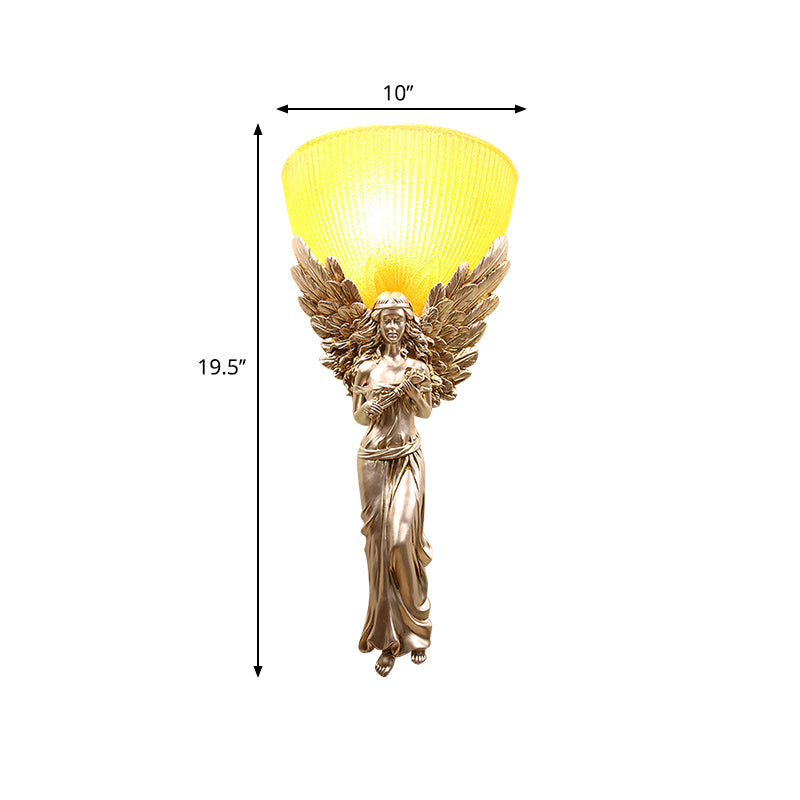 Gold/Silver/White Angel Sconce Lighting Country Style Resin 1 Bulb Foyer Wall Mount Light with Yellow Glass Bowl Shade Clearhalo 'Wall Lamps & Sconces' 'Wall Lights' Lighting' 282066