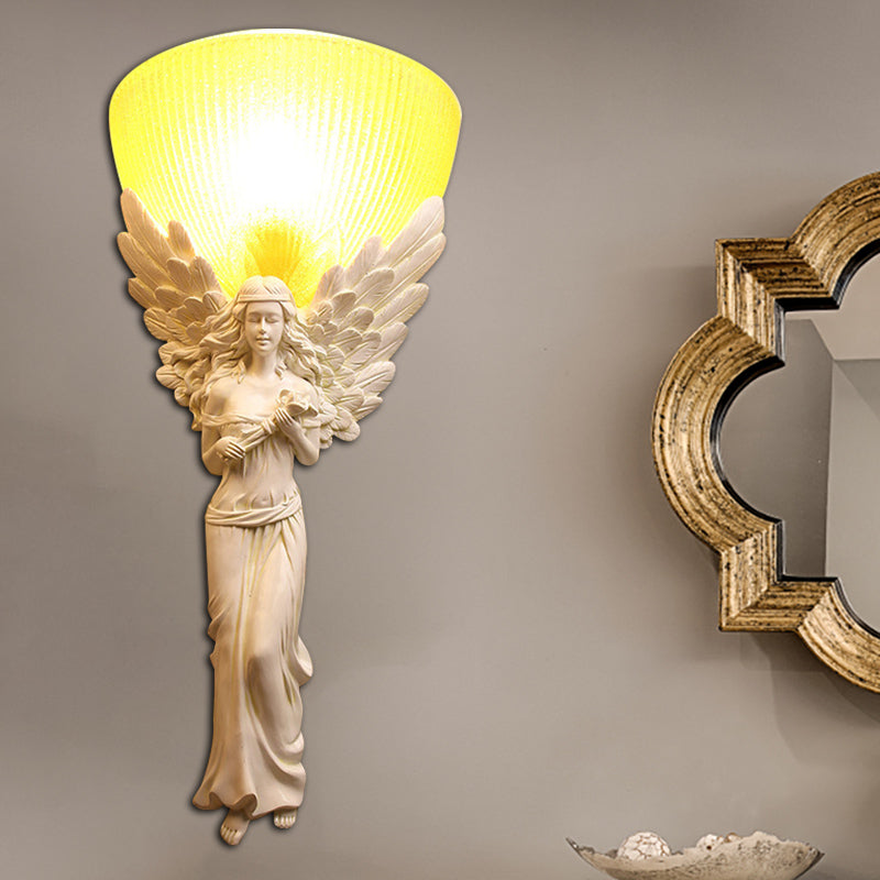 Gold/Silver/White Angel Sconce Lighting Country Style Resin 1 Bulb Foyer Wall Mount Light with Yellow Glass Bowl Shade White Clearhalo 'Wall Lamps & Sconces' 'Wall Lights' Lighting' 282067