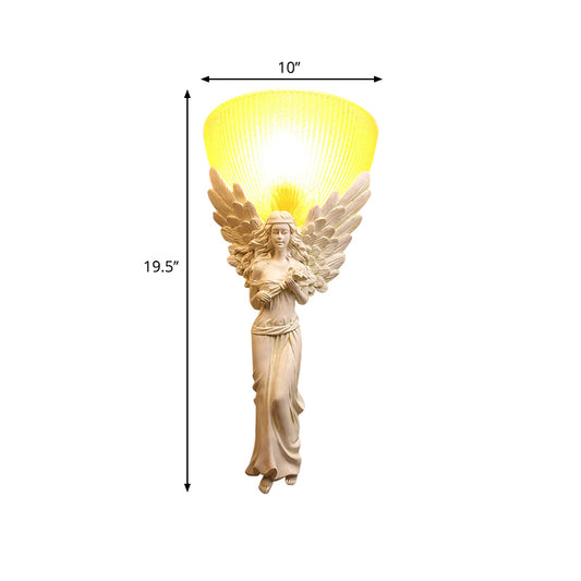 Gold/Silver/White Angel Sconce Lighting Country Style Resin 1 Bulb Foyer Wall Mount Light with Yellow Glass Bowl Shade Clearhalo 'Wall Lamps & Sconces' 'Wall Lights' Lighting' 282070