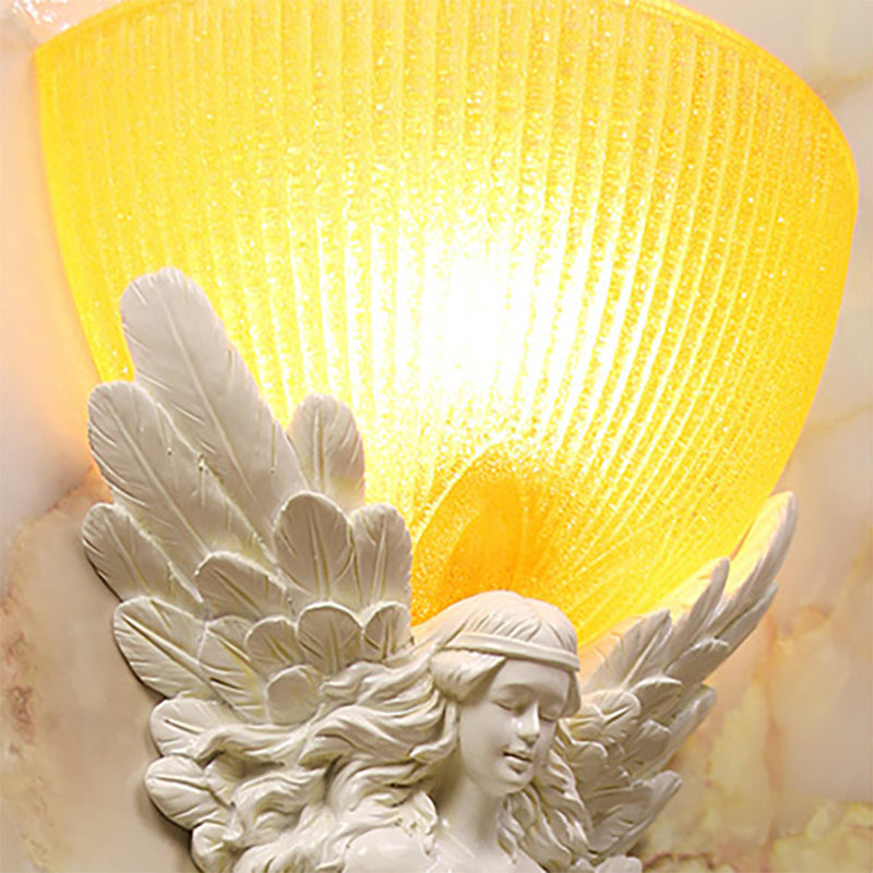 Gold/Silver/White Angel Sconce Lighting Country Style Resin 1 Bulb Foyer Wall Mount Light with Yellow Glass Bowl Shade Clearhalo 'Wall Lamps & Sconces' 'Wall Lights' Lighting' 282071