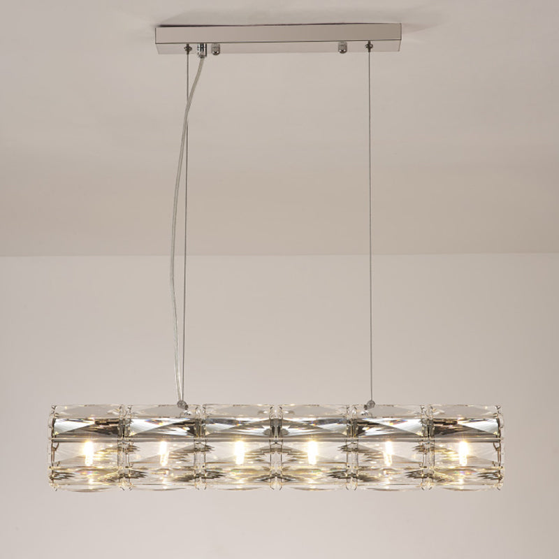 Cut Clear Crystal Tube Island Light Modernism 6/8 Bulbs Suspended Lighting Fixture Clearhalo 'Ceiling Lights' 'Island Lights' Lighting' 282156