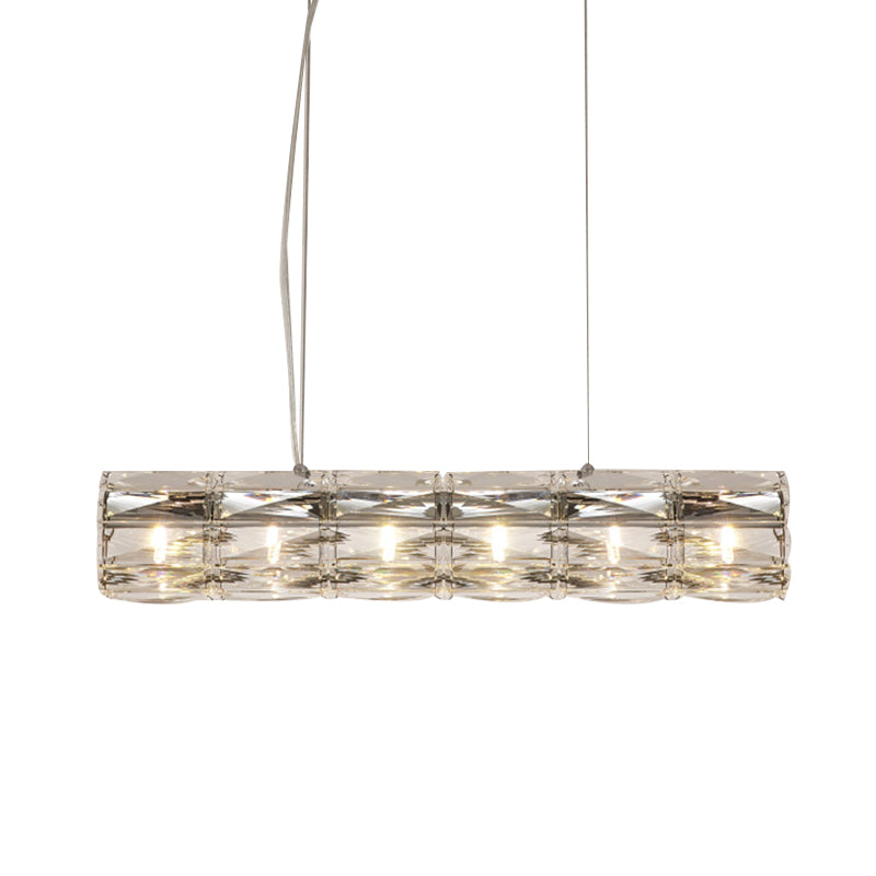 Cut Clear Crystal Tube Island Light Modernism 6/8 Bulbs Suspended Lighting Fixture Clearhalo 'Ceiling Lights' 'Island Lights' Lighting' 282158