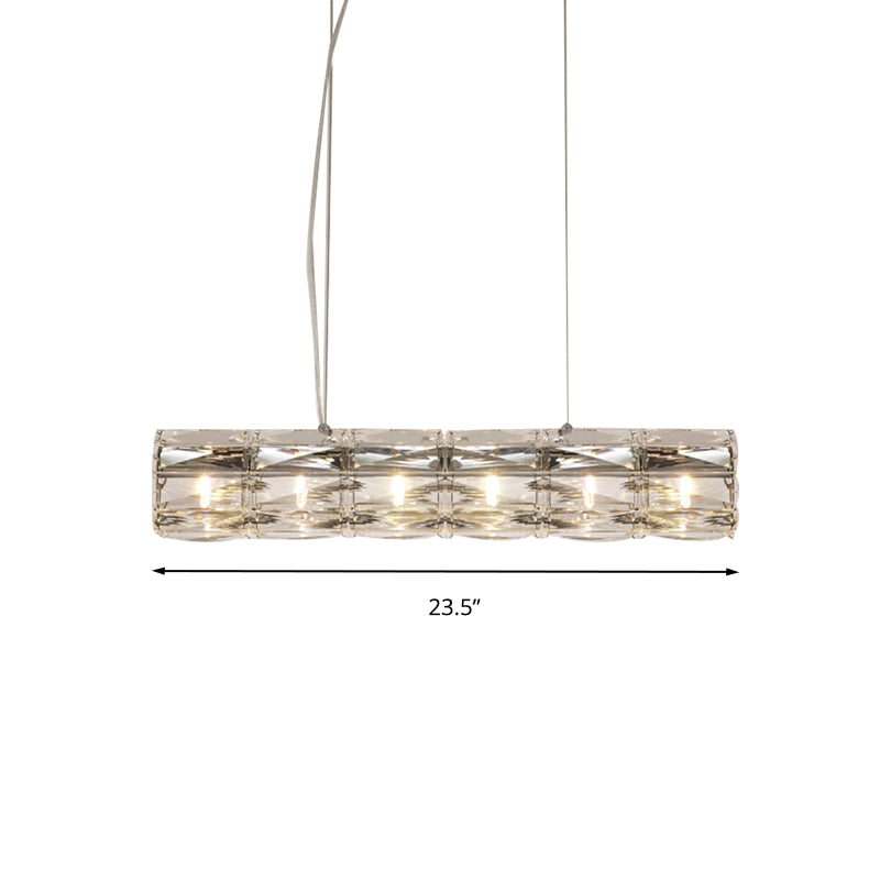 Cut Clear Crystal Tube Island Light Modernism 6/8 Bulbs Suspended Lighting Fixture Clearhalo 'Ceiling Lights' 'Island Lights' Lighting' 282159