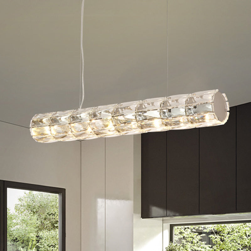 Cut Clear Crystal Tube Island Light Modernism 6/8 Bulbs Suspended Lighting Fixture 8 Clear Clearhalo 'Ceiling Lights' 'Island Lights' Lighting' 282160