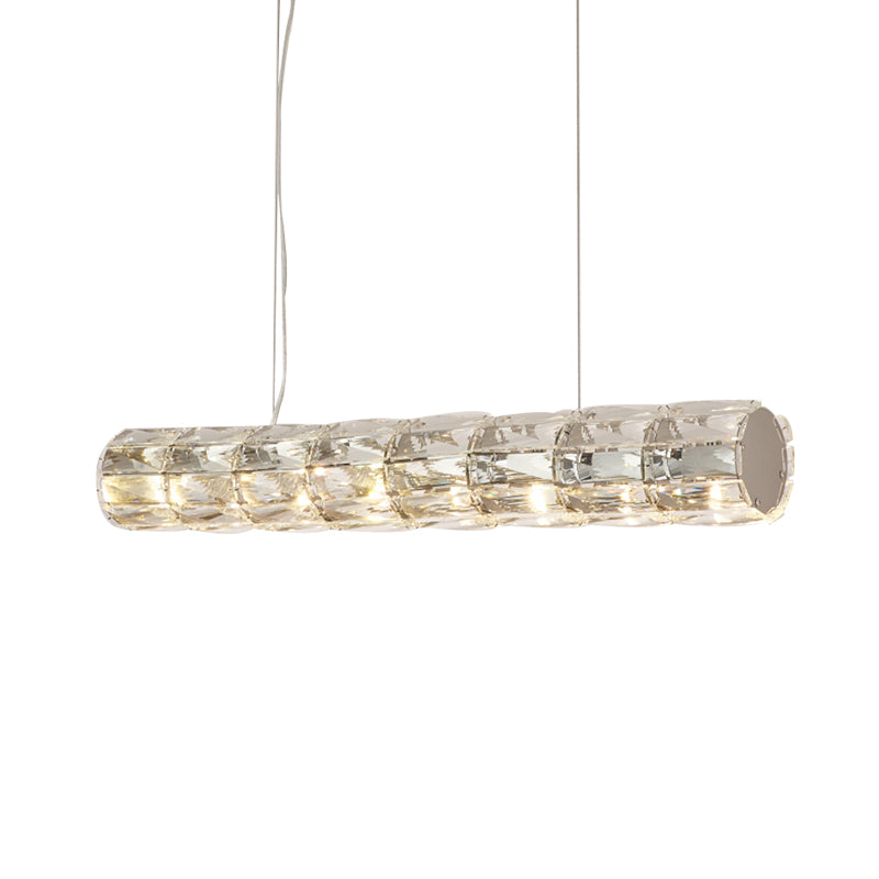 Cut Clear Crystal Tube Island Light Modernism 6/8 Bulbs Suspended Lighting Fixture Clearhalo 'Ceiling Lights' 'Island Lights' Lighting' 282162