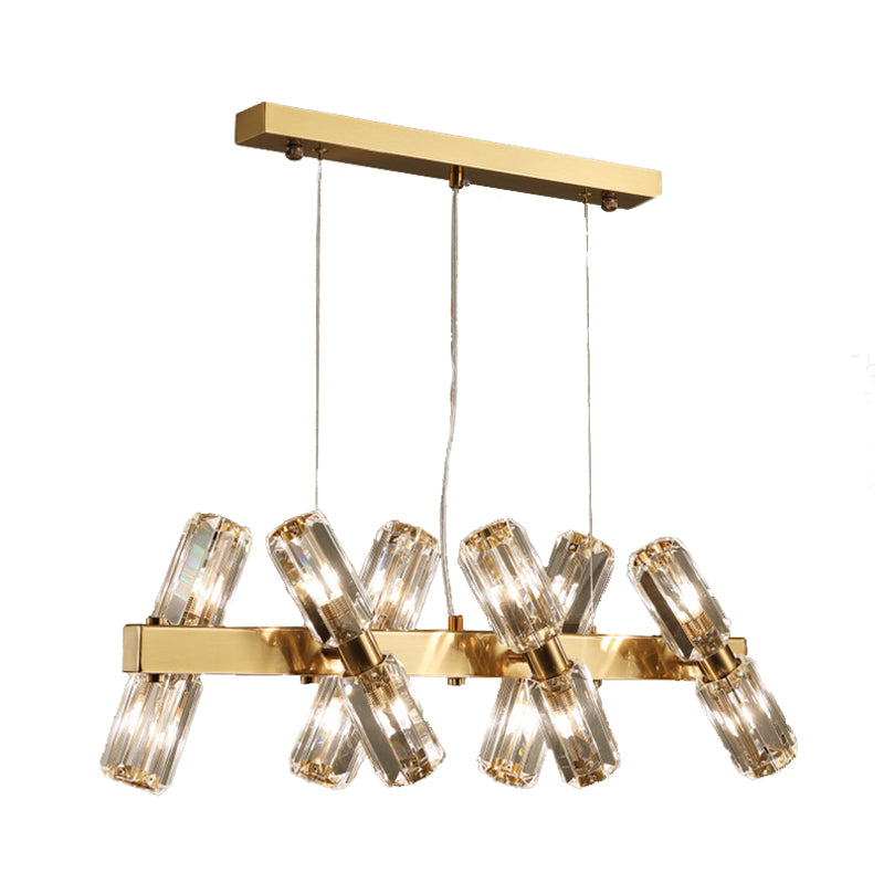 Tubular Chandelier Lamp Traditionary Beveled Crystal 12/16 Bulbs Gold Hanging Pendant Light Clearhalo 'Ceiling Lights' 'Chandeliers' Lighting' options 282178