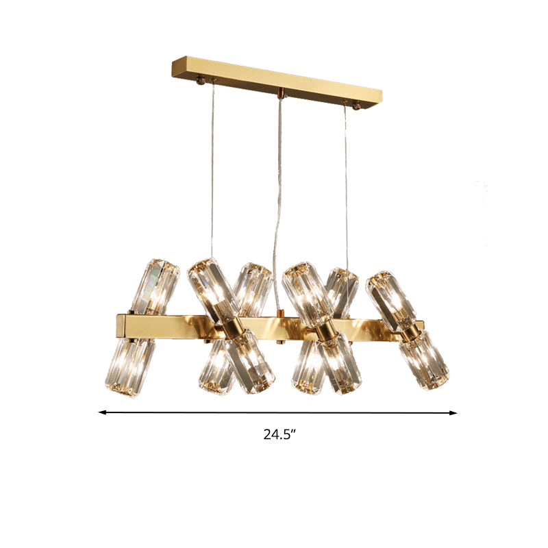 Tubular Chandelier Lamp Traditionary Beveled Crystal 12/16 Bulbs Gold Hanging Pendant Light Clearhalo 'Ceiling Lights' 'Chandeliers' Lighting' options 282179