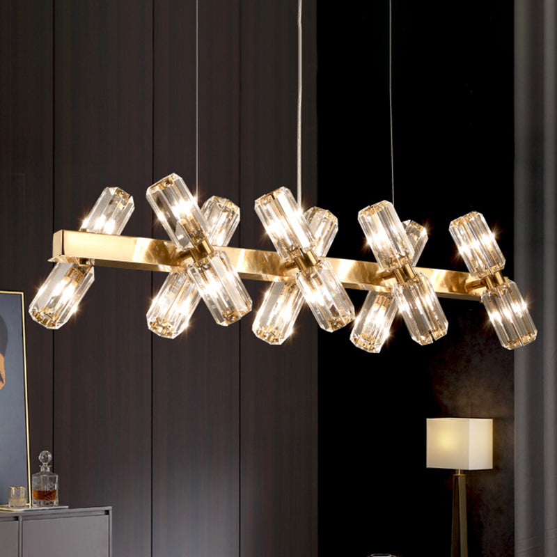 Tubular Chandelier Lamp Traditionary Beveled Crystal 12/16 Bulbs Gold Hanging Pendant Light 16 Gold Clearhalo 'Ceiling Lights' 'Chandeliers' Lighting' options 282180_b53755a4-9839-4c74-b6ea-98f6650fb36e