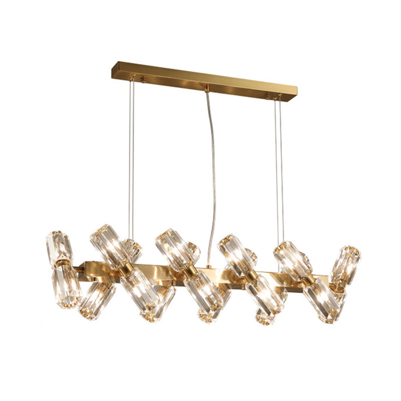 Tubular Chandelier Lamp Traditionary Beveled Crystal 12/16 Bulbs Gold Hanging Pendant Light Clearhalo 'Ceiling Lights' 'Chandeliers' Lighting' options 282182