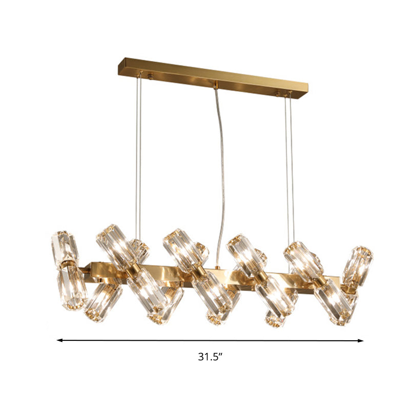 Tubular Chandelier Lamp Traditionary Beveled Crystal 12/16 Bulbs Gold Hanging Pendant Light Clearhalo 'Ceiling Lights' 'Chandeliers' Lighting' options 282183