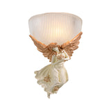 10"/12" W 1 Bulb Wall Sconce Lodge Style Bowl Frosted Glass Wall Mount Light with Gold/White Angel Design, Left/Right Clearhalo 'Wall Lamps & Sconces' 'Wall Lights' Lighting' 282262