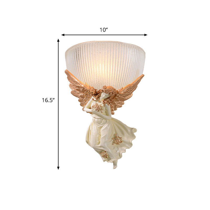 10"/12" W 1 Bulb Wall Sconce Lodge Style Bowl Frosted Glass Wall Mount Light with Gold/White Angel Design, Left/Right Clearhalo 'Wall Lamps & Sconces' 'Wall Lights' Lighting' 282268