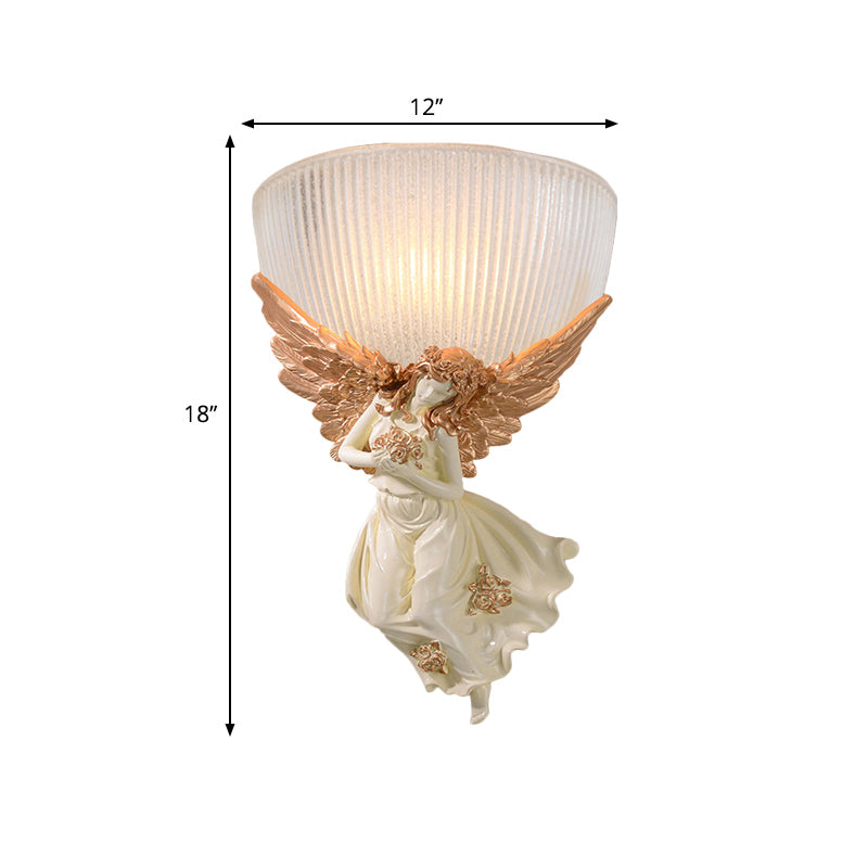 10"/12" W 1 Bulb Wall Sconce Lodge Style Bowl Frosted Glass Wall Mount Light with Gold/White Angel Design, Left/Right Clearhalo 'Wall Lamps & Sconces' 'Wall Lights' Lighting' 282269