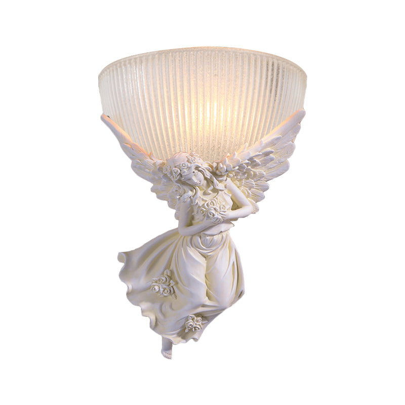 10"/12" W 1 Bulb Wall Sconce Lodge Style Bowl Frosted Glass Wall Mount Light with Gold/White Angel Design, Left/Right Clearhalo 'Wall Lamps & Sconces' 'Wall Lights' Lighting' 282272