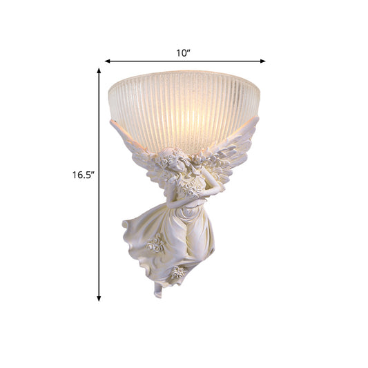 10"/12" W 1 Bulb Wall Sconce Lodge Style Bowl Frosted Glass Wall Mount Light with Gold/White Angel Design, Left/Right Clearhalo 'Wall Lamps & Sconces' 'Wall Lights' Lighting' 282273