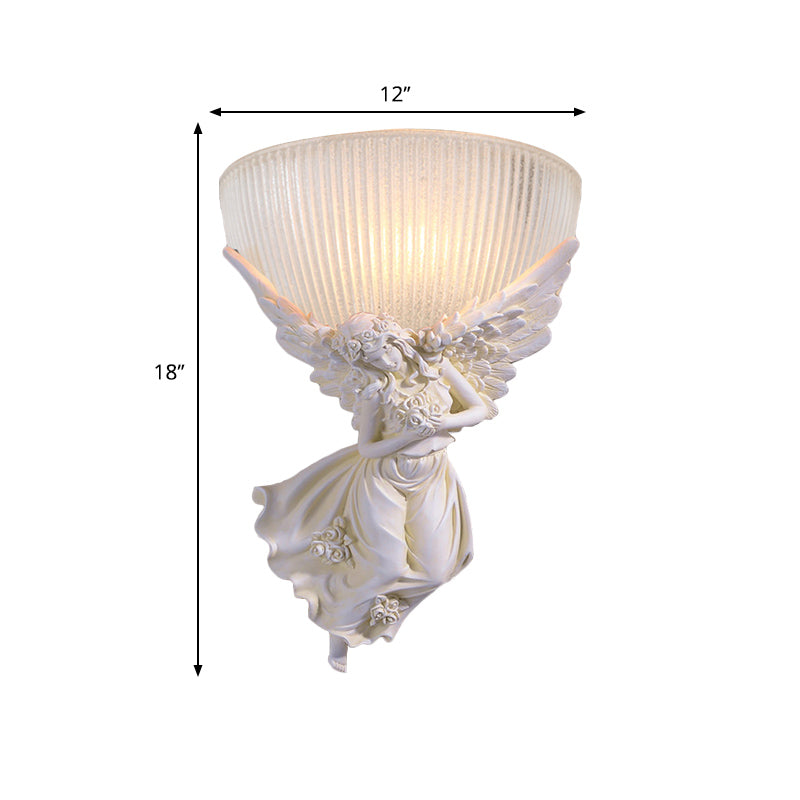 10"/12" W 1 Bulb Wall Sconce Lodge Style Bowl Frosted Glass Wall Mount Light with Gold/White Angel Design, Left/Right Clearhalo 'Wall Lamps & Sconces' 'Wall Lights' Lighting' 282274