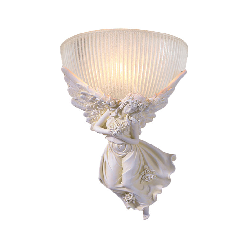 10"/12" W 1 Bulb Wall Sconce Lodge Style Bowl Frosted Glass Wall Mount Light with Gold/White Angel Design, Left/Right Clearhalo 'Wall Lamps & Sconces' 'Wall Lights' Lighting' 282277