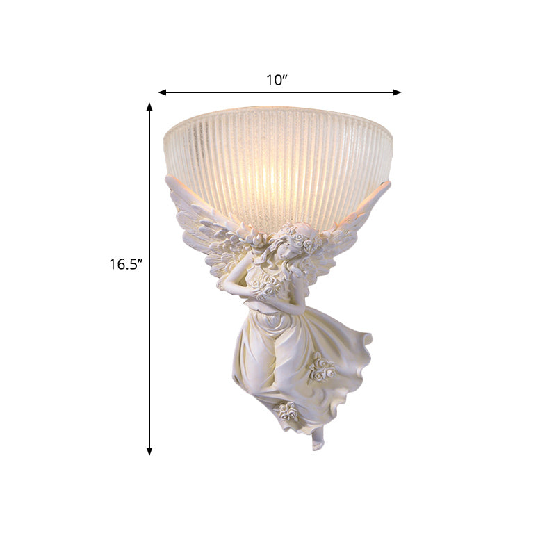 10"/12" W 1 Bulb Wall Sconce Lodge Style Bowl Frosted Glass Wall Mount Light with Gold/White Angel Design, Left/Right Clearhalo 'Wall Lamps & Sconces' 'Wall Lights' Lighting' 282278