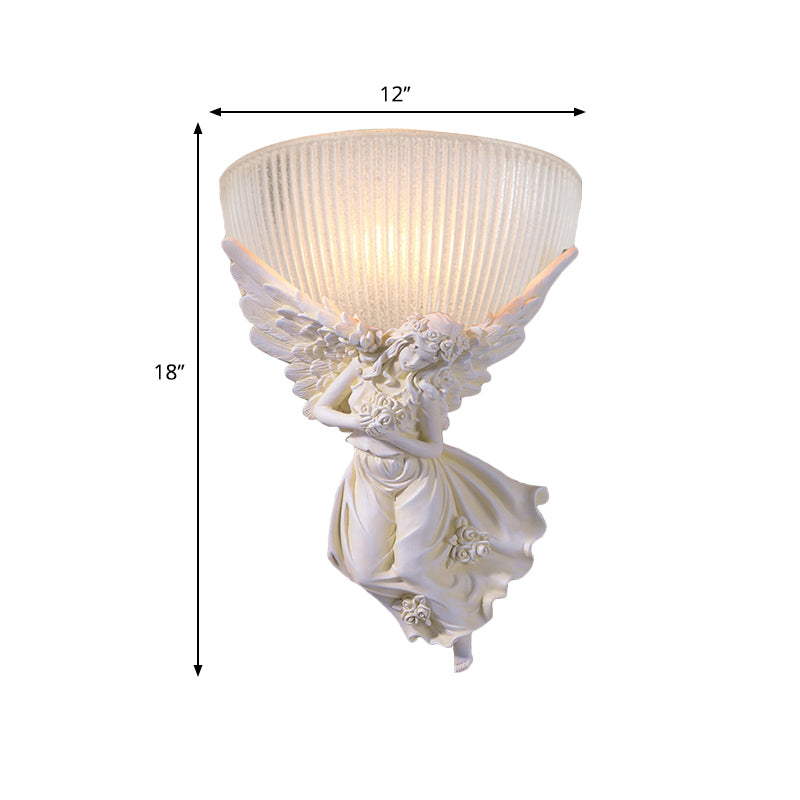 10"/12" W 1 Bulb Wall Sconce Lodge Style Bowl Frosted Glass Wall Mount Light with Gold/White Angel Design, Left/Right Clearhalo 'Wall Lamps & Sconces' 'Wall Lights' Lighting' 282279