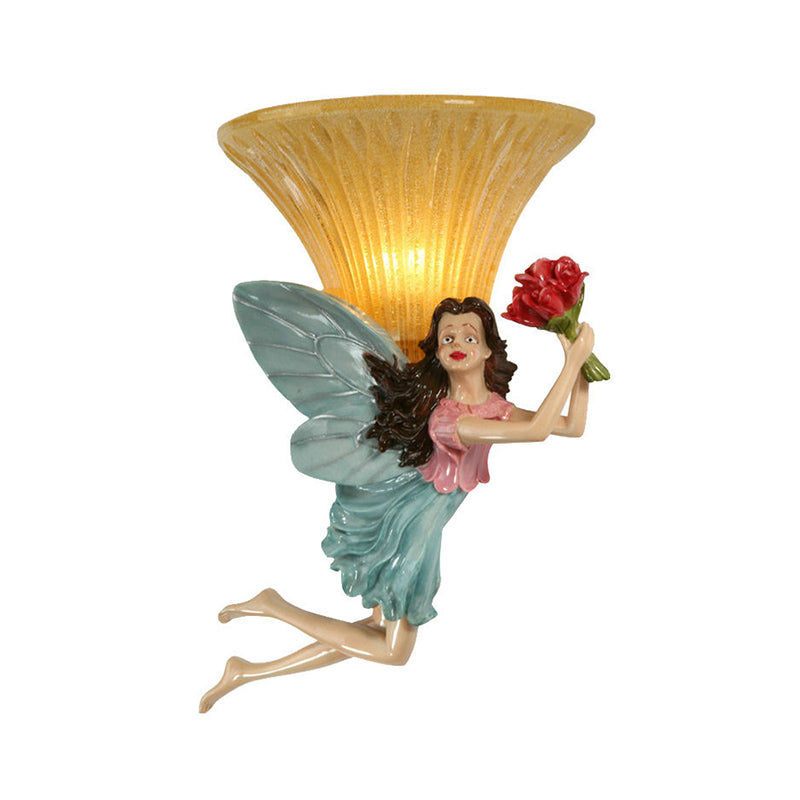 Retro Style Fairy Wall Lighting Fixture 1 Head Resin Blue/Gold Sconce Lamp with Amber Glass Bell Shade Clearhalo 'Wall Lamps & Sconces' 'Wall Lights' Lighting' 282283