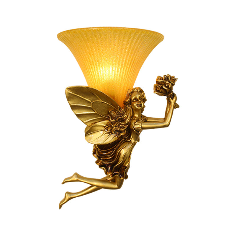 Retro Style Fairy Wall Lighting Fixture 1 Head Resin Blue/Gold Sconce Lamp with Amber Glass Bell Shade Clearhalo 'Wall Lamps & Sconces' 'Wall Lights' Lighting' 282287