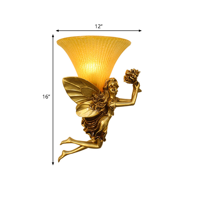 Retro Style Fairy Wall Lighting Fixture 1 Head Resin Blue/Gold Sconce Lamp with Amber Glass Bell Shade Clearhalo 'Wall Lamps & Sconces' 'Wall Lights' Lighting' 282288