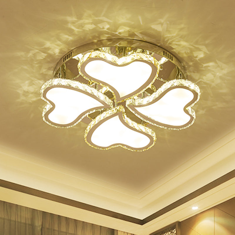 Faceted Crystal Heart-Shaped Ceiling Mount Contemporary LED Chrome Semi Flush Mount Lighting Fixture Chrome Clearhalo 'Ceiling Lights' 'Close To Ceiling Lights' 'Close to ceiling' 'Semi-flushmount' Lighting' 282310