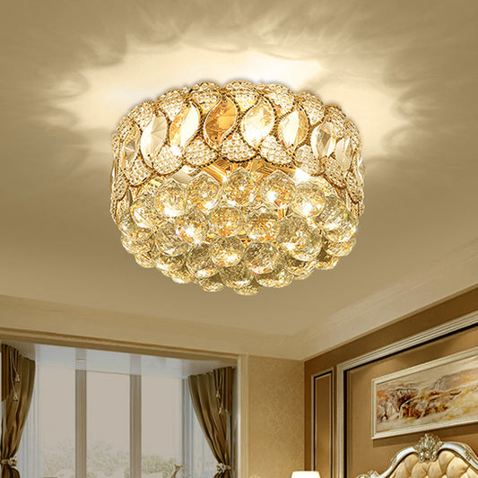 Gold Circular Ceiling Light Contemporary 3 Bulbs Crystal Ball Flush Mount Lamp for Bedroom Gold Clearhalo 'Ceiling Lights' 'Close To Ceiling Lights' 'Close to ceiling' 'Flush mount' Lighting' 282316