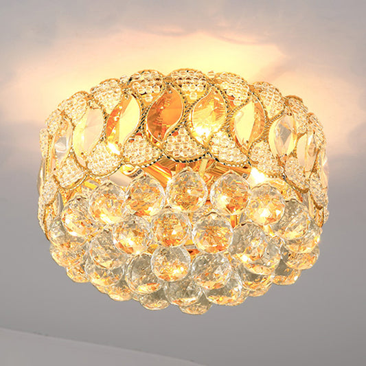 Gold Circular Ceiling Light Contemporary 3 Bulbs Crystal Ball Flush Mount Lamp for Bedroom Clearhalo 'Ceiling Lights' 'Close To Ceiling Lights' 'Close to ceiling' 'Flush mount' Lighting' 282317