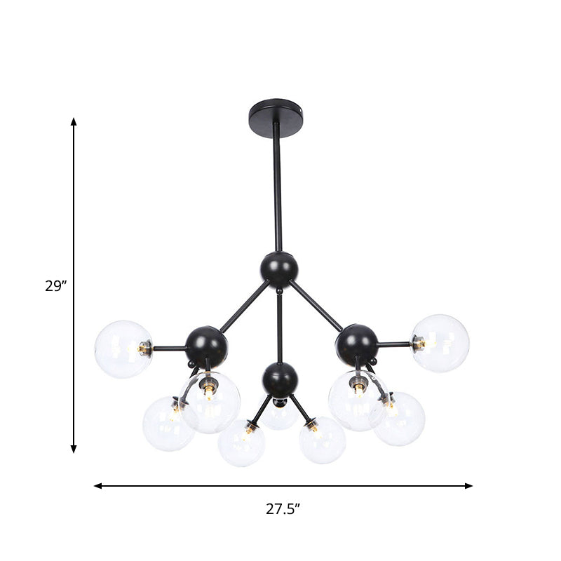 Orb Living Room Chandelier Lamp Amber/Clear/Smoke Gray Glass 3/9/12 Lights Industrial Ceiling Light with Sputnik Design, 13"/27.5"/34" Wide Clearhalo 'Cast Iron' 'Ceiling Lights' 'Chandeliers' 'Clear' 'Industrial Chandeliers' 'Industrial' 'Metal' 'Middle Century Chandeliers' 'Modern' 'Rustic Chandeliers' 'Tiffany' 'Traditional Chandeliers' Lighting' 282387