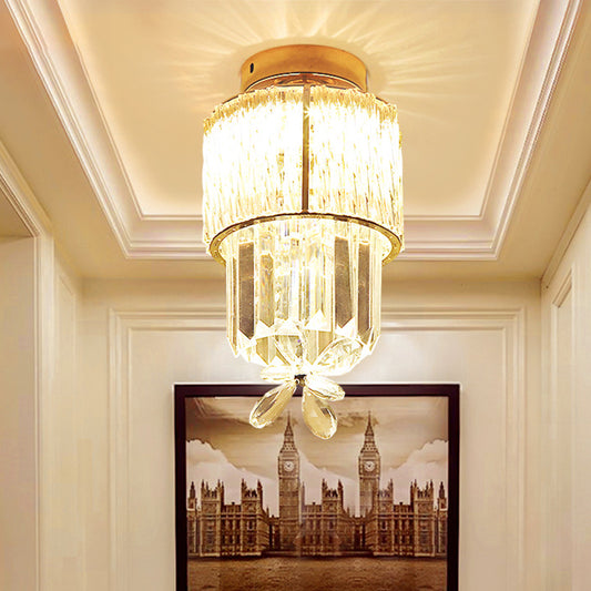 LED Hallway Ceiling Mounted Light Modern Gold Semi Flush Light Fixture with Cylinder K9 Crystal Shade Gold Clearhalo 'Ceiling Lights' 'Close To Ceiling Lights' 'Close to ceiling' 'Semi-flushmount' Lighting' 282424