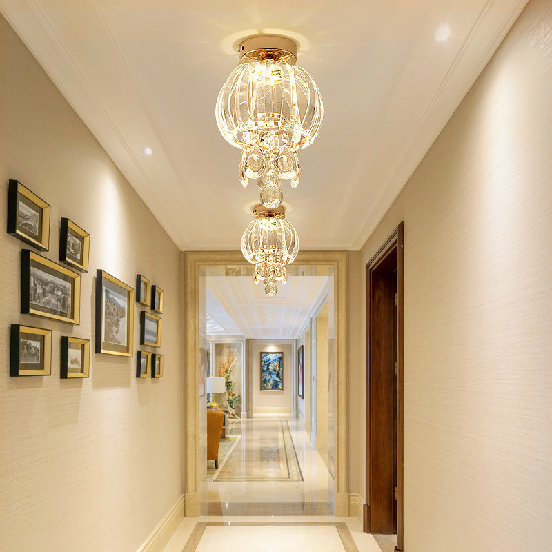 Orb Ceiling Mounted Fixture Modern Clear Crystal Glass LED Gold Semi Flush Mount Lighting Clearhalo 'Ceiling Lights' 'Close To Ceiling Lights' 'Close to ceiling' 'Semi-flushmount' Lighting' 282432