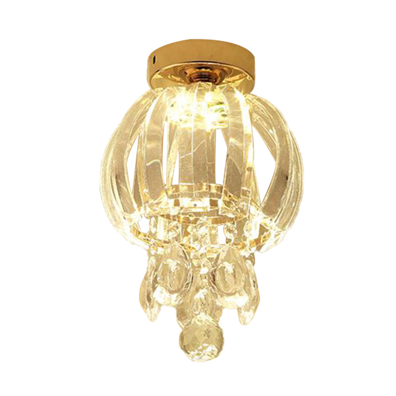 Orb Ceiling Mounted Fixture Modern Clear Crystal Glass LED Gold Semi Flush Mount Lighting Clearhalo 'Ceiling Lights' 'Close To Ceiling Lights' 'Close to ceiling' 'Semi-flushmount' Lighting' 282433