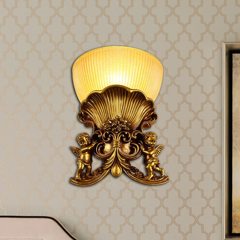 Resin Angel Sconce Light Modern Style 1 Light Indoor Beige/Gold/White Finish Wall Mount Light with Yellow Glass Bowl Shade Gold Clearhalo 'Wall Lamps & Sconces' 'Wall Lights' Lighting' 282435