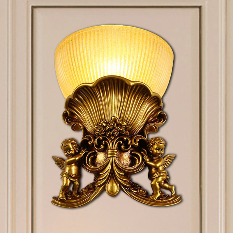 Resin Angel Sconce Light Modern Style 1 Light Indoor Beige/Gold/White Finish Wall Mount Light with Yellow Glass Bowl Shade Clearhalo 'Wall Lamps & Sconces' 'Wall Lights' Lighting' 282436