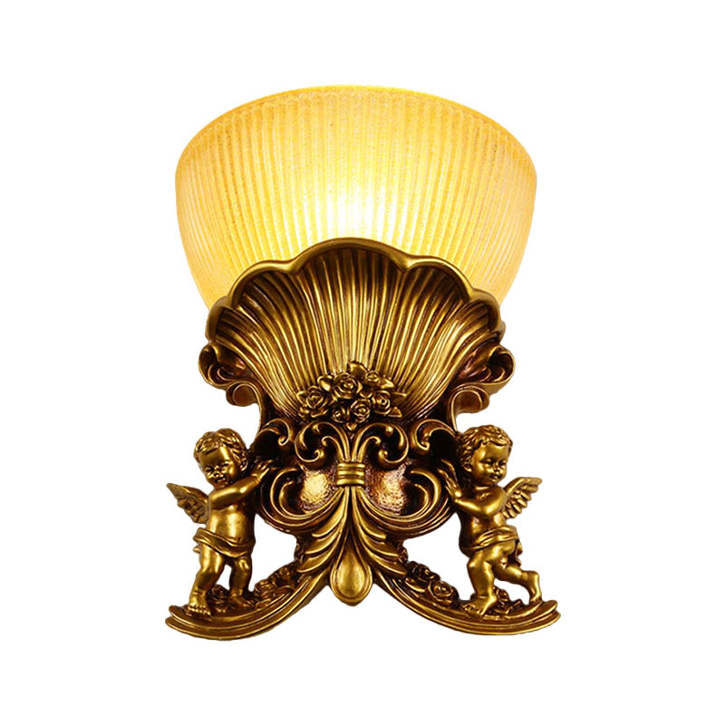 Resin Angel Sconce Light Modern Style 1 Light Indoor Beige/Gold/White Finish Wall Mount Light with Yellow Glass Bowl Shade Clearhalo 'Wall Lamps & Sconces' 'Wall Lights' Lighting' 282438