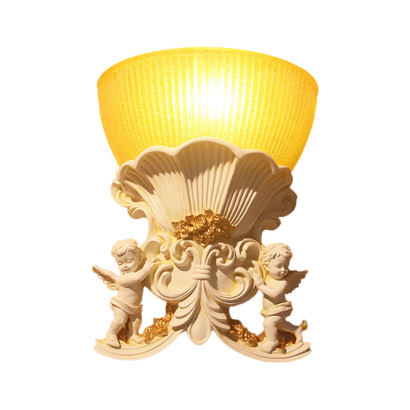 Resin Angel Sconce Light Modern Style 1 Light Indoor Beige/Gold/White Finish Wall Mount Light with Yellow Glass Bowl Shade Clearhalo 'Wall Lamps & Sconces' 'Wall Lights' Lighting' 282441