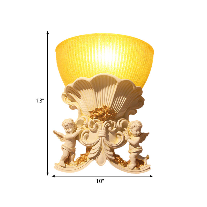 Resin Angel Sconce Light Modern Style 1 Light Indoor Beige/Gold/White Finish Wall Mount Light with Yellow Glass Bowl Shade Clearhalo 'Wall Lamps & Sconces' 'Wall Lights' Lighting' 282442