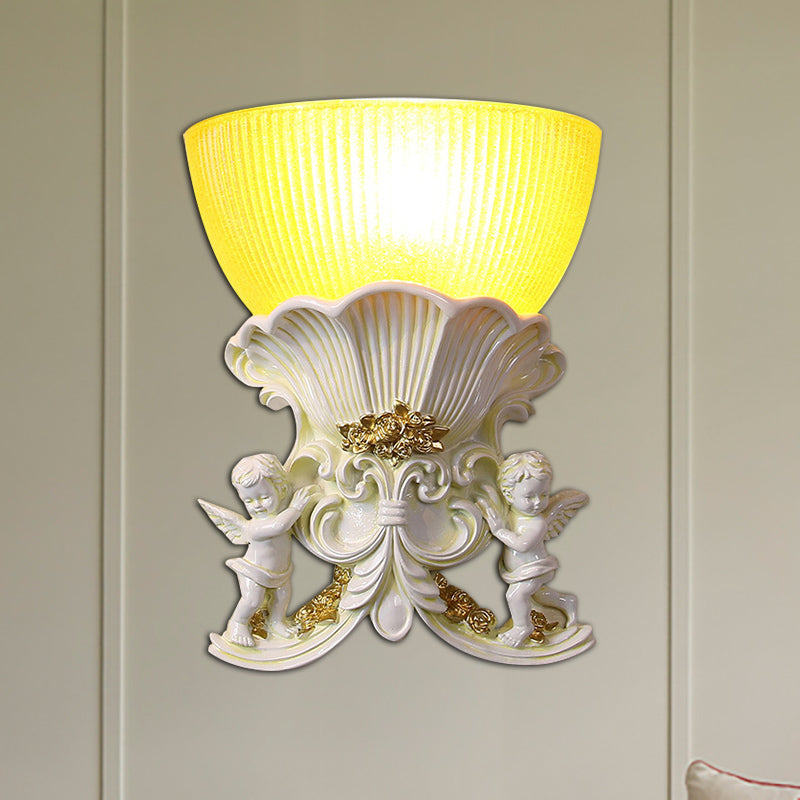 Resin Angel Sconce Light Modern Style 1 Light Indoor Beige/Gold/White Finish Wall Mount Light with Yellow Glass Bowl Shade White Clearhalo 'Wall Lamps & Sconces' 'Wall Lights' Lighting' 282443