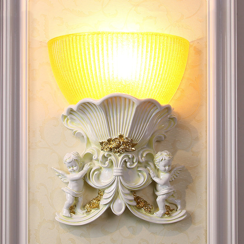 Resin Angel Sconce Light Modern Style 1 Light Indoor Beige/Gold/White Finish Wall Mount Light with Yellow Glass Bowl Shade Clearhalo 'Wall Lamps & Sconces' 'Wall Lights' Lighting' 282444