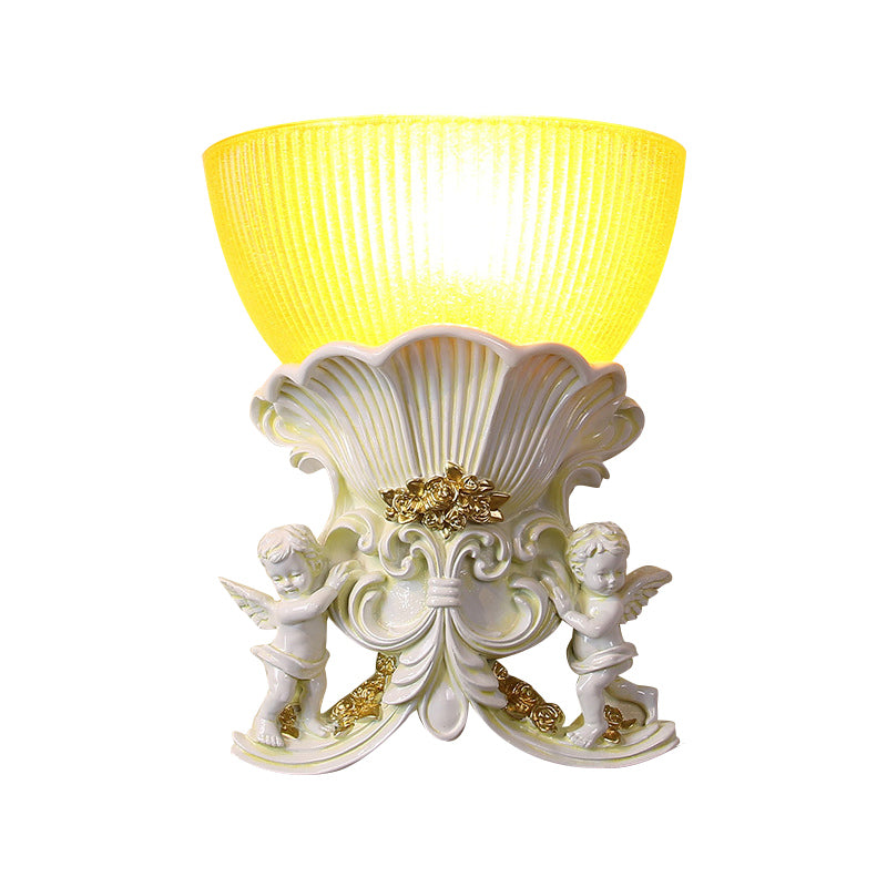 Resin Angel Sconce Light Modern Style 1 Light Indoor Beige/Gold/White Finish Wall Mount Light with Yellow Glass Bowl Shade Clearhalo 'Wall Lamps & Sconces' 'Wall Lights' Lighting' 282446