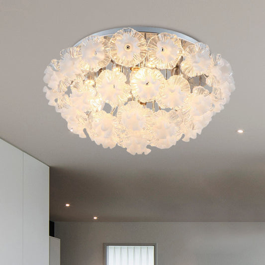 Crystal Flower Ceiling Mount Contemporary 4 Lights Chrome Flushmount Light for Living Room Chrome Clearhalo 'Ceiling Lights' 'Close To Ceiling Lights' 'Close to ceiling' 'Flush mount' Lighting' 282449