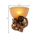 Gold Fish Wall Mount Lighting Lodge Style Resin 1 Bulb Bedroom Wall Sconce with Yellow Ribbed Glass Bowl Shade Clearhalo 'Wall Lamps & Sconces' 'Wall Lights' Lighting' 282458