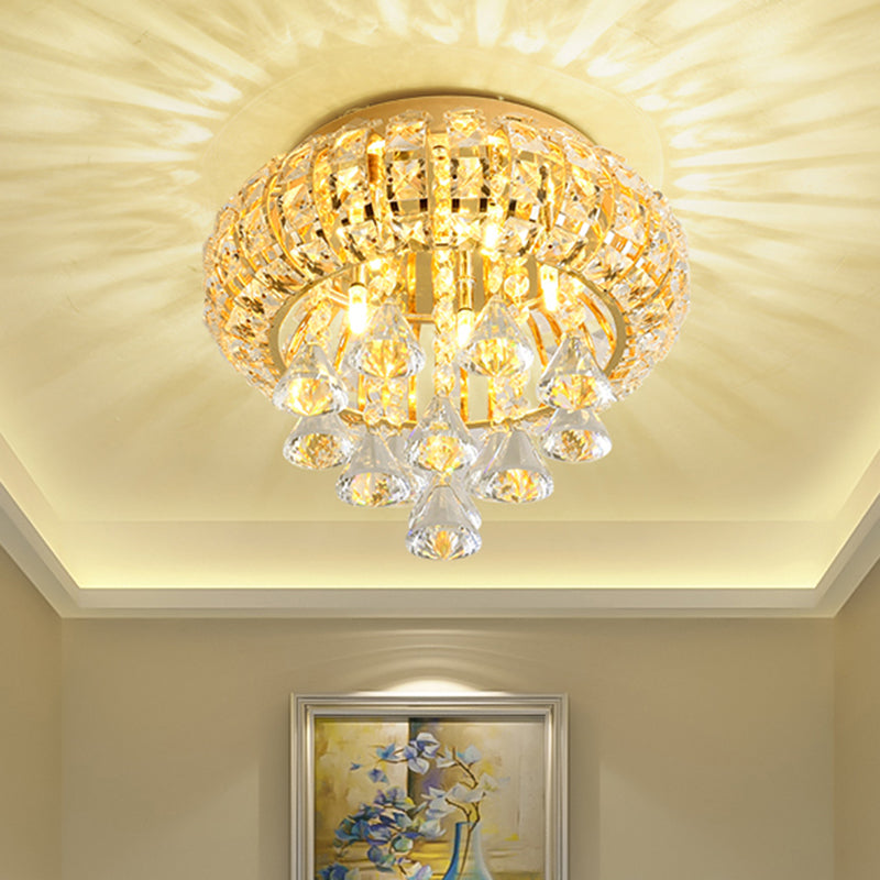 Gold Round Ceiling Light Modernism 5 Heads Hand-Cut Crystal Flush Mount Lamp for Foyer Gold Clearhalo 'Ceiling Lights' 'Close To Ceiling Lights' 'Close to ceiling' 'Flush mount' Lighting' 282470