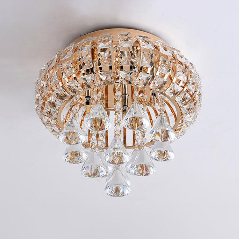 Gold Round Ceiling Light Modernism 5 Heads Hand-Cut Crystal Flush Mount Lamp for Foyer Clearhalo 'Ceiling Lights' 'Close To Ceiling Lights' 'Close to ceiling' 'Flush mount' Lighting' 282471