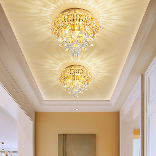 Gold Round Ceiling Light Modernism 5 Heads Hand-Cut Crystal Flush Mount Lamp for Foyer Clearhalo 'Ceiling Lights' 'Close To Ceiling Lights' 'Close to ceiling' 'Flush mount' Lighting' 282472