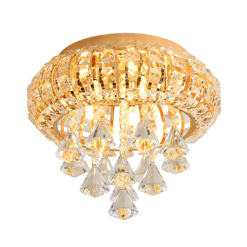 Gold Round Ceiling Light Modernism 5 Heads Hand-Cut Crystal Flush Mount Lamp for Foyer Clearhalo 'Ceiling Lights' 'Close To Ceiling Lights' 'Close to ceiling' 'Flush mount' Lighting' 282473